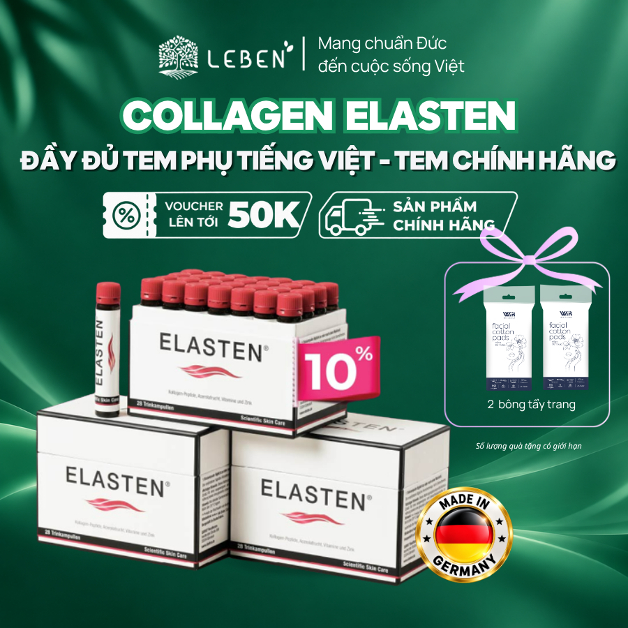 Collagen Elasten hỗ trợ giúp da căng mịn, chống lão hóa, tóc chắc khỏe (hộp 28 ống x 25ml)