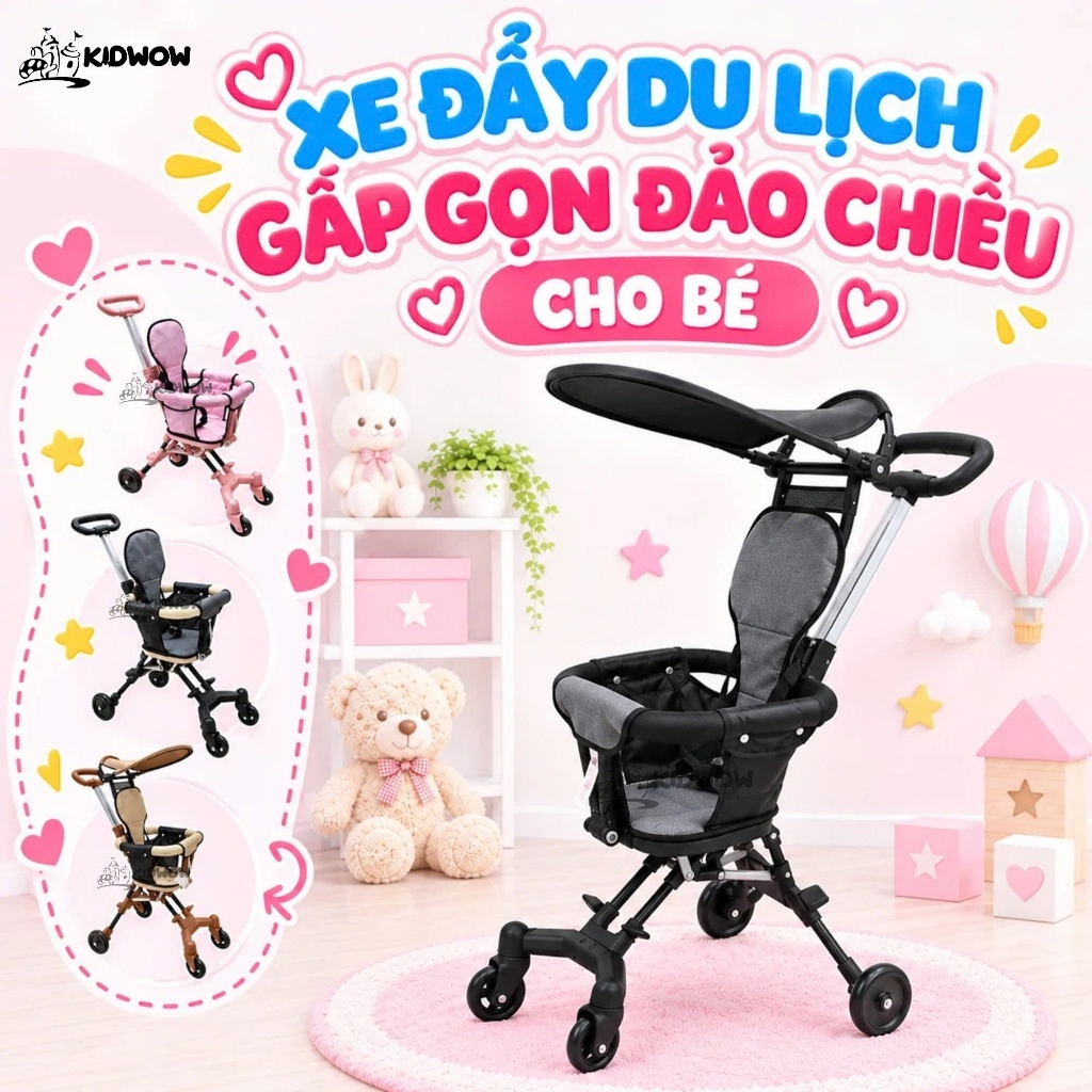 Xe Đẩy Cho Bé, Xe Đẩy Gấp Gọn Đảo Chiều Em Bé Đi Du Lịch Siêu Gọn Nhẹ