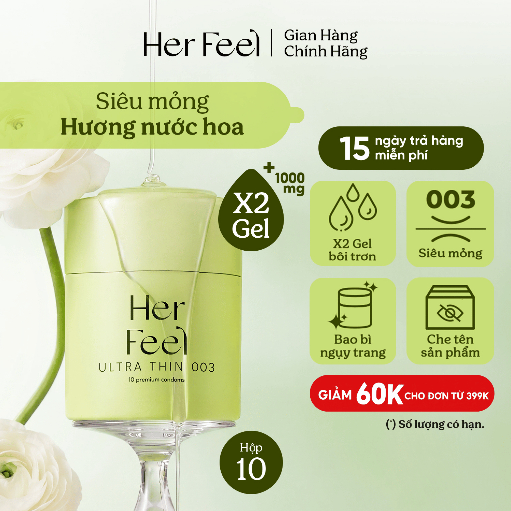 Bao cao su PlayAh Her Feel Ultra Thin 003 Hộp 3/10 Size 52mm Siêu Mỏng Nhiều Gel Cao Cấp