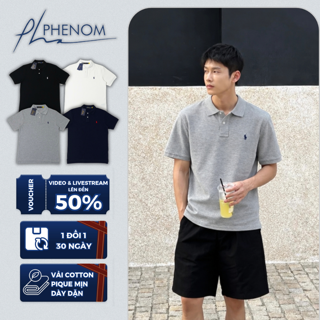 Áo Polo Ralph Lauren Ngựa Thêu Basic - Polo Nam Vải Cotton Pique Dày Mịn, Đứng Form - PHENOM