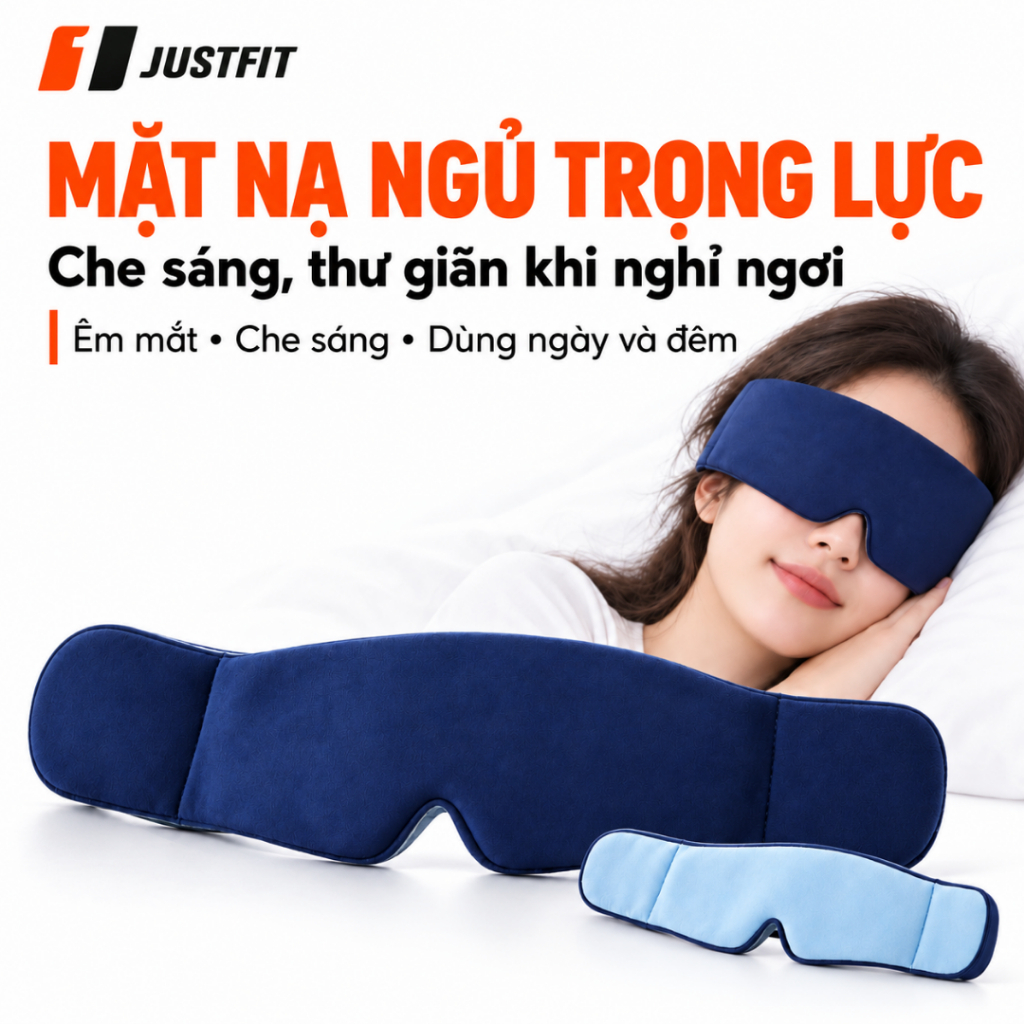 Mặt Nạ Ngủ Trọng Lực JUSTFIT Che Sáng Hạt Trọng Lực Êm Mắt, 2 Mặt 4 Mùa Lụa Mát Ngủ Ngon Dễ Vào Giấc