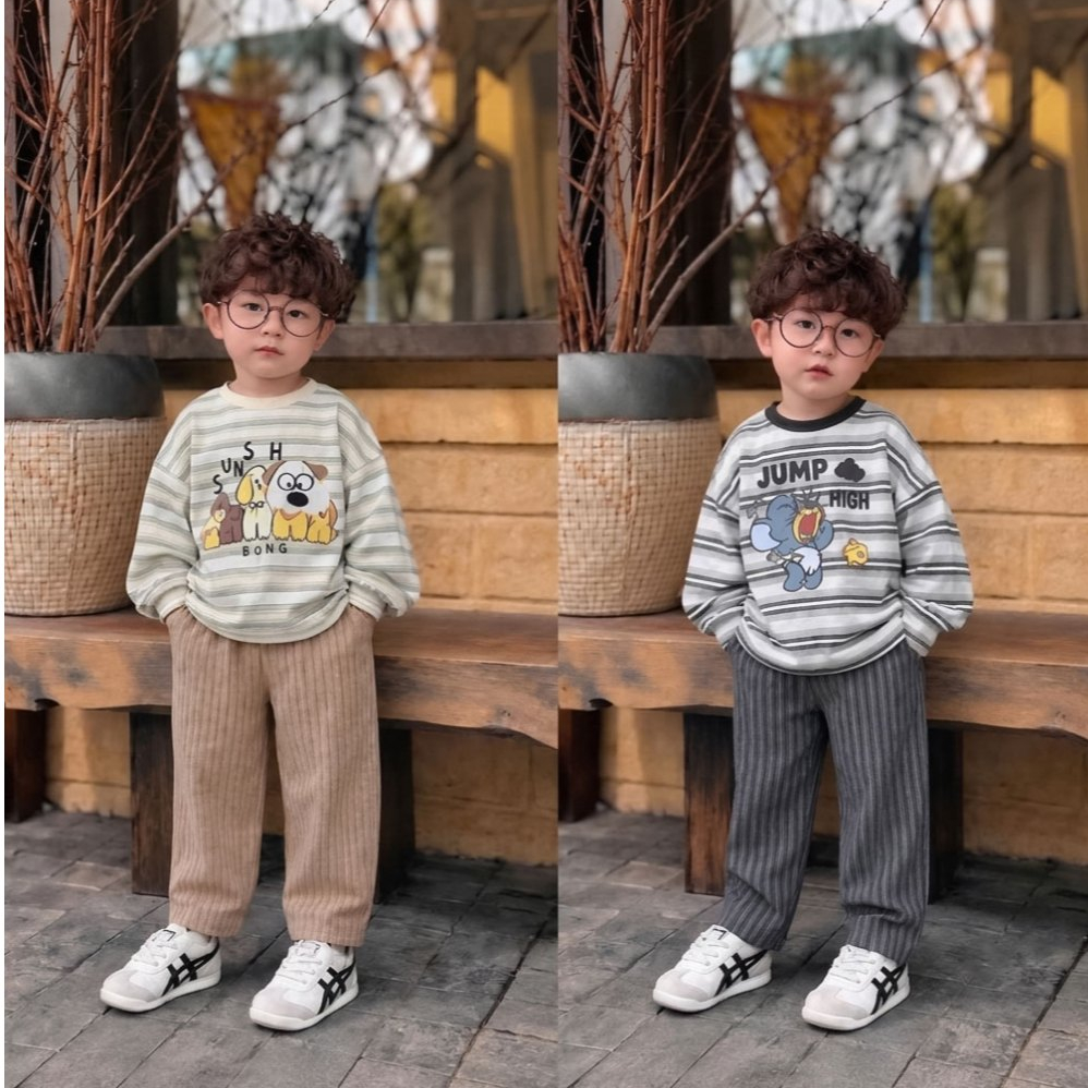 Bộ thu đông dài tay dễ thương cho bé, chất vải mềm mịn, phong cách Hàn Quốc họa tiết 3d, size từ 8-23kg - S1