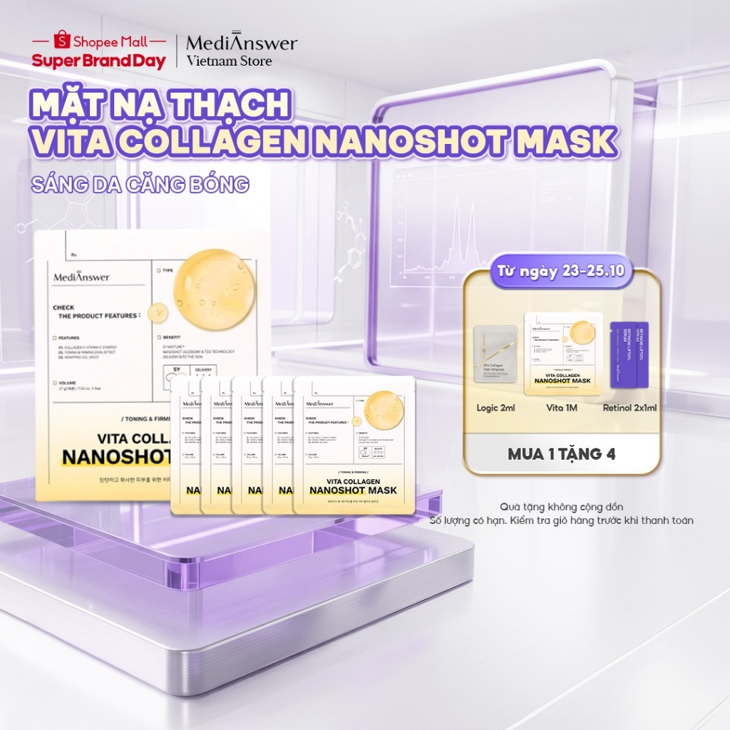 Mặt Nạ Thạch Collagen Nano Sáng Da Căng Bóng MediAnswer Vita Collagen Nanoshot Mask 37g | Hộp 5 Miếng