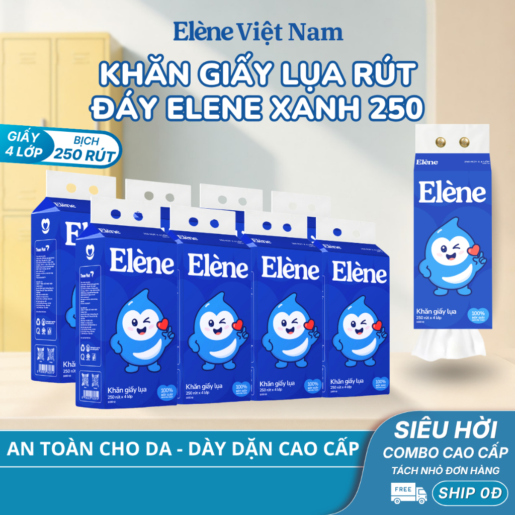 COMBO 10/6 BỊCH Khăn Giấy Lụa Rút Đáy Elène 250 Lần Rút 4 Lớp Mềm Mịn, Tiện Lợi, An Toàn (Giấy rút cỡ nhỏ)
