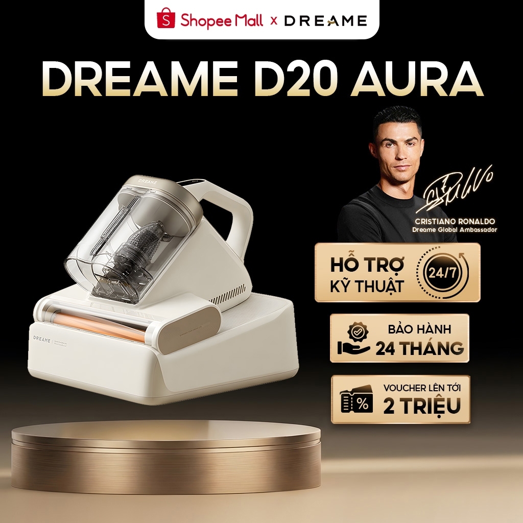 Máy Hút Bụi Giường Nệm Dreame D20 Aura 16.000Pa | Tự Đổ Rác 150 Ngày, Diệt Khuẩn UV, Sấy Nóng 70°C