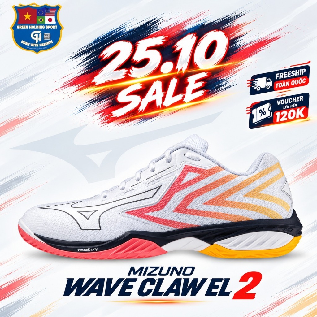 Giày Cầu Lông Mizuno Wave Claw EL 2 Chính Hãng – Thiết Kế Nhẹ, Tăng Tốc Độ Phản Xạ Khi Thi Đấu