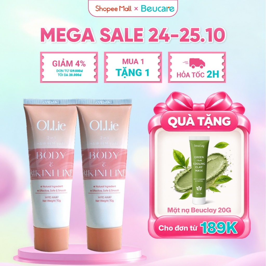Combo Kem tẩy lông OLLIE , tẩy lông vùng kín, nách, tay, chân 70g
