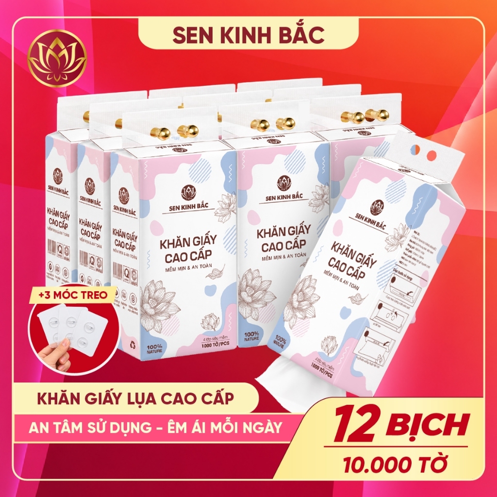[ COMBO 12 BỊCH ] Giấy rút đáy Sen Kinh Bắc 1000 tờ 4 lớp mềm mịn, giấy đa năng treo tường thành phần bột gỗ tự nhiên