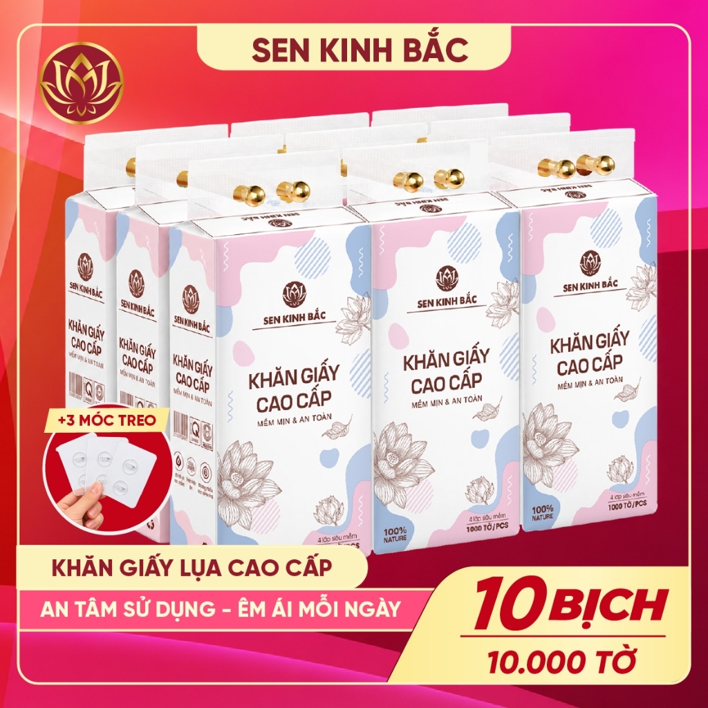 [COMBO 10 BỊCH] Giấy Treo Tường Sen Kinh Bắc 1000 tờ 4 lớp mềm mịn, thành phần bột gỗ tự nhiên 100%