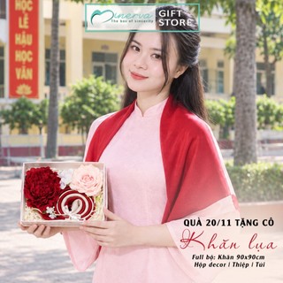 Set quà 20/11 Khăn Lụa VIVIAN 90x90cm (full hộp decor, túi, thiệp). Quà ...