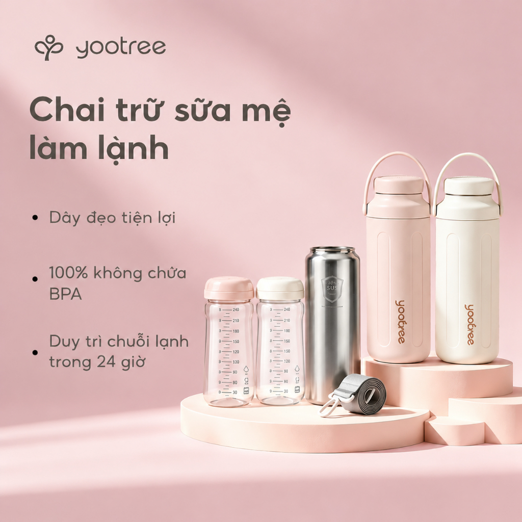 Bình trữ sữa Yootree S2 bình giữ lạnh sữa mẹ Inox 304 -  Giữ lạnh 48H, Thêm bản S2 Lite gọn nhẹ có dây xách 1.5L/320m