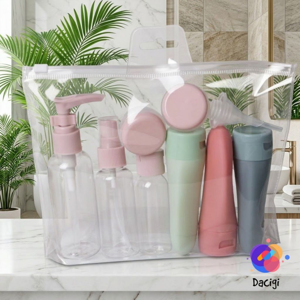 Bộ chiết mỹ phẩm 11 món du lịch, set triết sữa tắm dầu gội mini Hàn Quốc tiện lợi túi zip - Dacigi