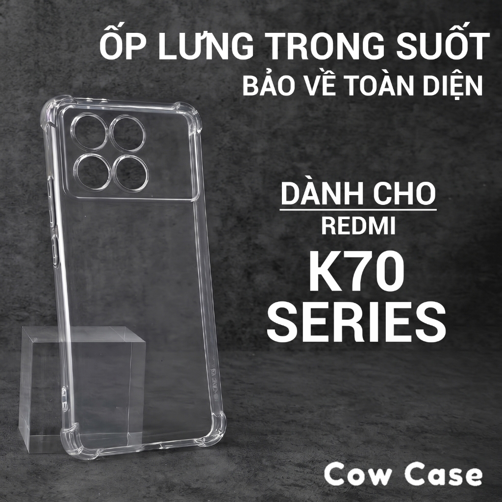 Ốp lưng Redmi K70, K70e, K70 Pro, K70 Ultra Cowcase trơn trong suốt | Ốp lưng điện thoại Xiaomi dẻo bào vệ camera đt