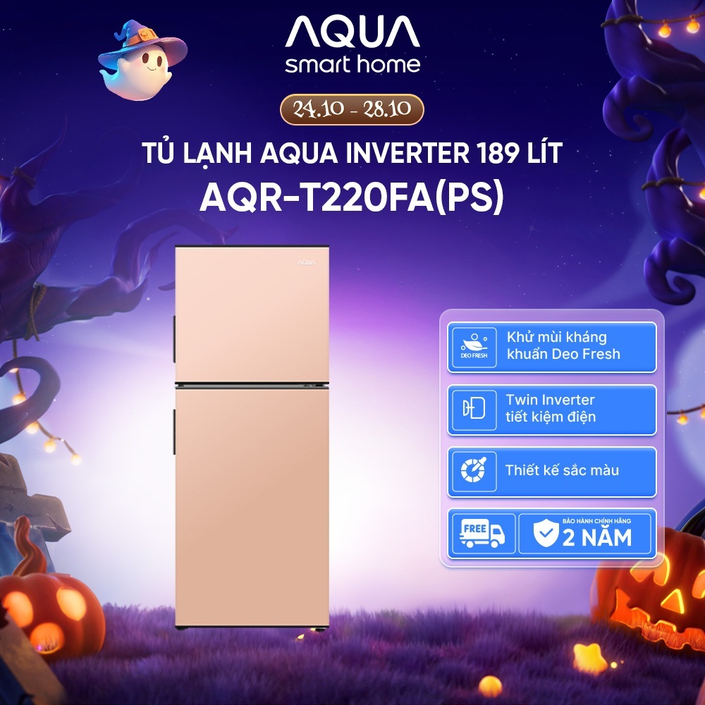[SẢN PHẨM MỚI] Tủ Lạnh Aqua Inverter 189 lít Màu Hồng AQR-T220FA(PS) - Freeship toàn quốc