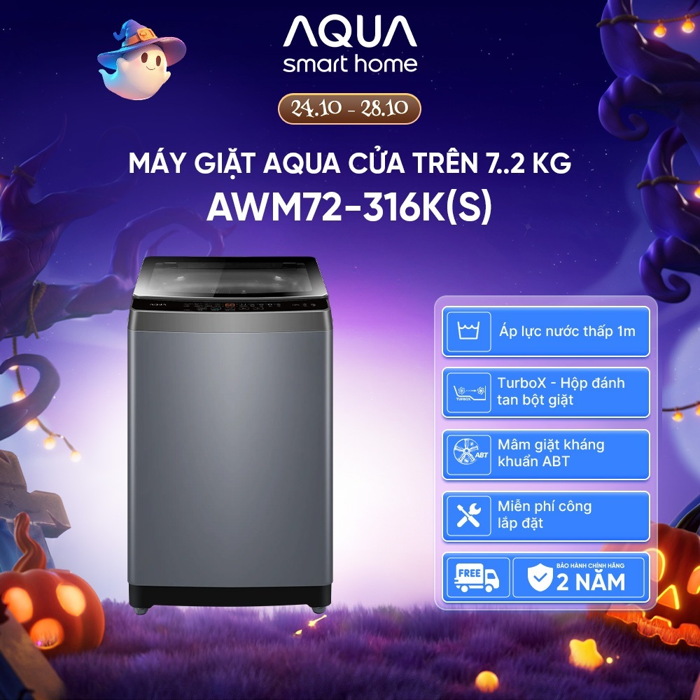 [SALE SỐC] Máy giặt Aqua 7.2 kg AWM72-316K(S) - Bảo hành 2 năm - Freeship toàn quốc