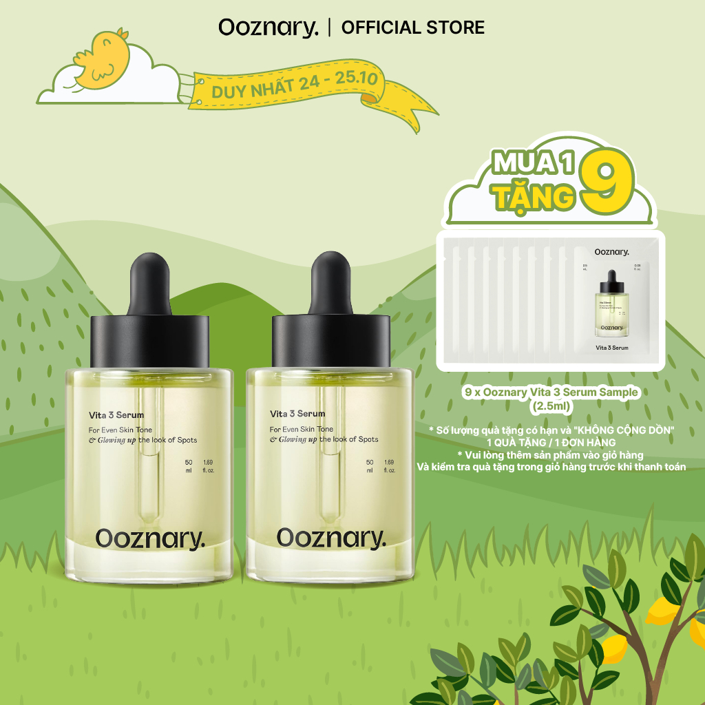 Bộ đôi dưỡng sáng rạng rỡ & mờ thâm Ooznary Vita 3 Serum 50ml (50ml x 2)