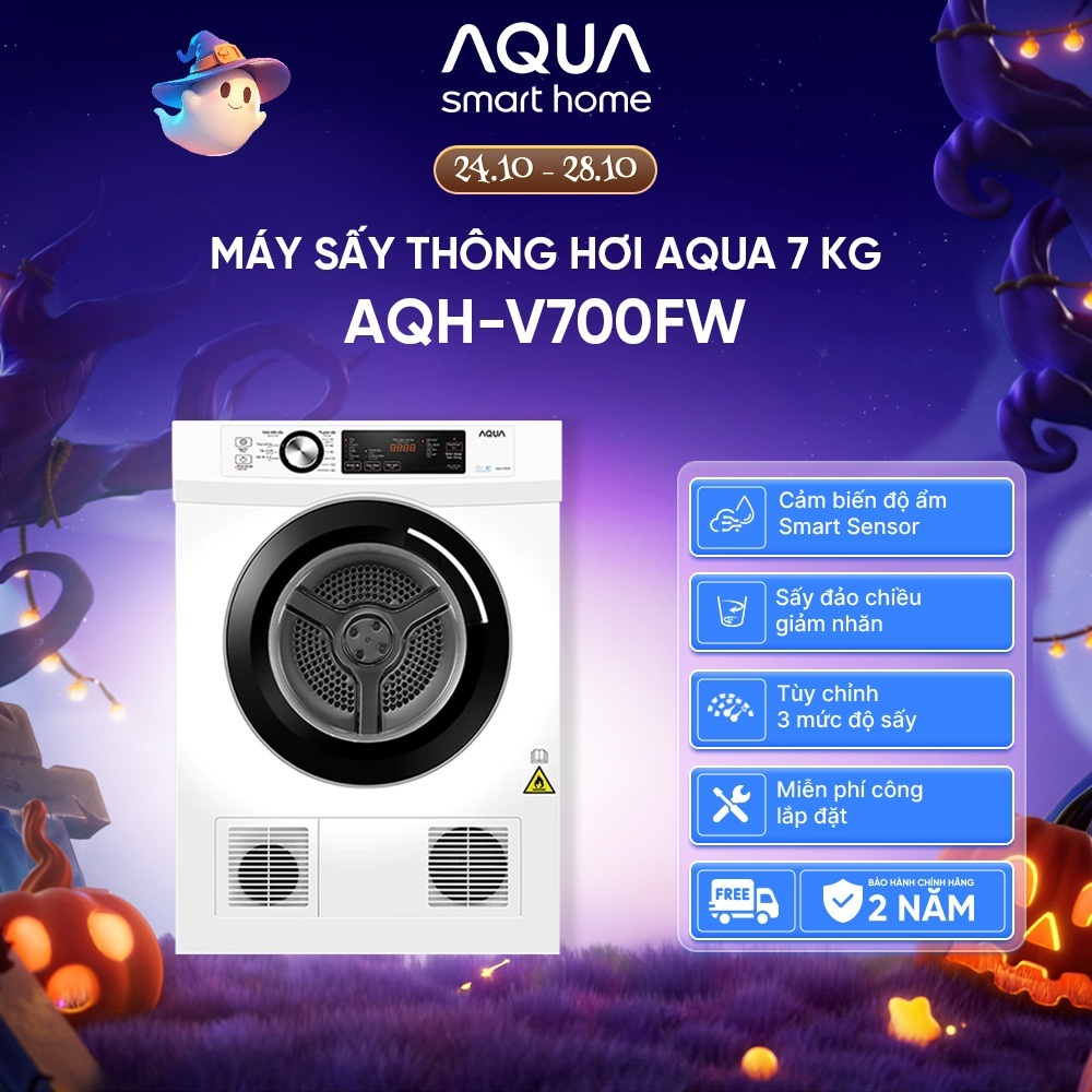 Máy sấy thông hơi Aqua 7 kg AQH-V700F.W - Bảo hành 2 năm - Freeship toàn quốc - Hàng có sẵn