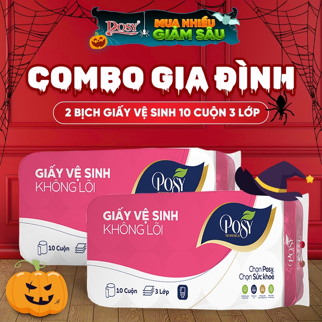 [COMBO GIA ĐÌNH] - MUA 2 BỊCH GVS POSY 10 CUỘN 3 LỚP CÓ LÕI - KHÔNG LÕI mềm mịn, tiết kiệm cho gia đình