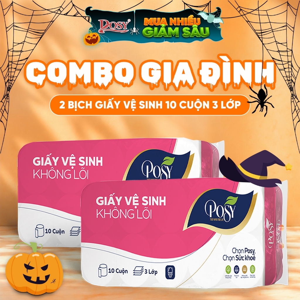 COMBO GIA ĐÌNH - 2 Bịch Giấy vệ sinh Posy cao cấp 10 cuộn 3 lớp, mềm mịn, nhẹ dịu, tiết kiệm