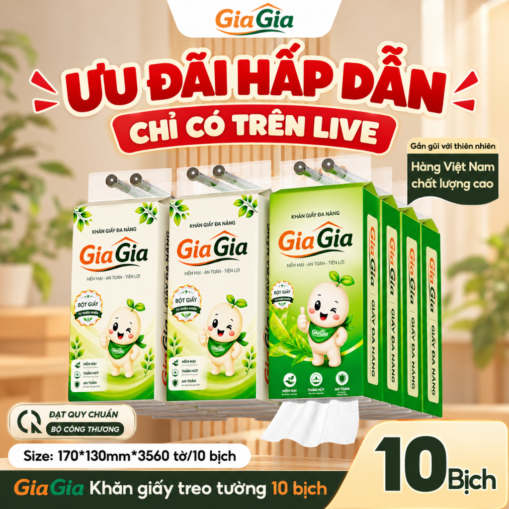 Khăn Giấy Treo Tường Mino GIAGIA 10 BỊCH 1.780 Lượt Rút Mềm Dai Giấy Vệ Sinh Khăn Giấy Đa Năng