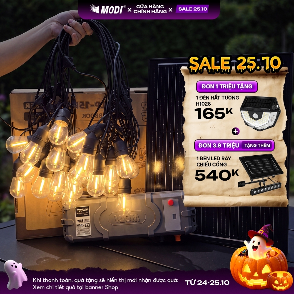 Đèn Dây Trang Trí Ngoài Trời MODI SOLAR, Đèn Led Trang Trí Năng Lượng Mặt Trời Kháng Nước IP65