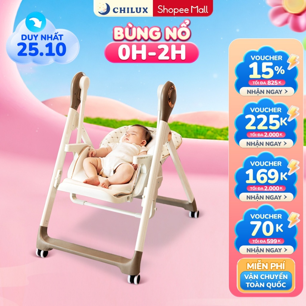 Ghế ăn dặm đa năng cho bé Chilux Grow D Plus tích hợp xích đu, 6 mức chiều cao linh hoạt