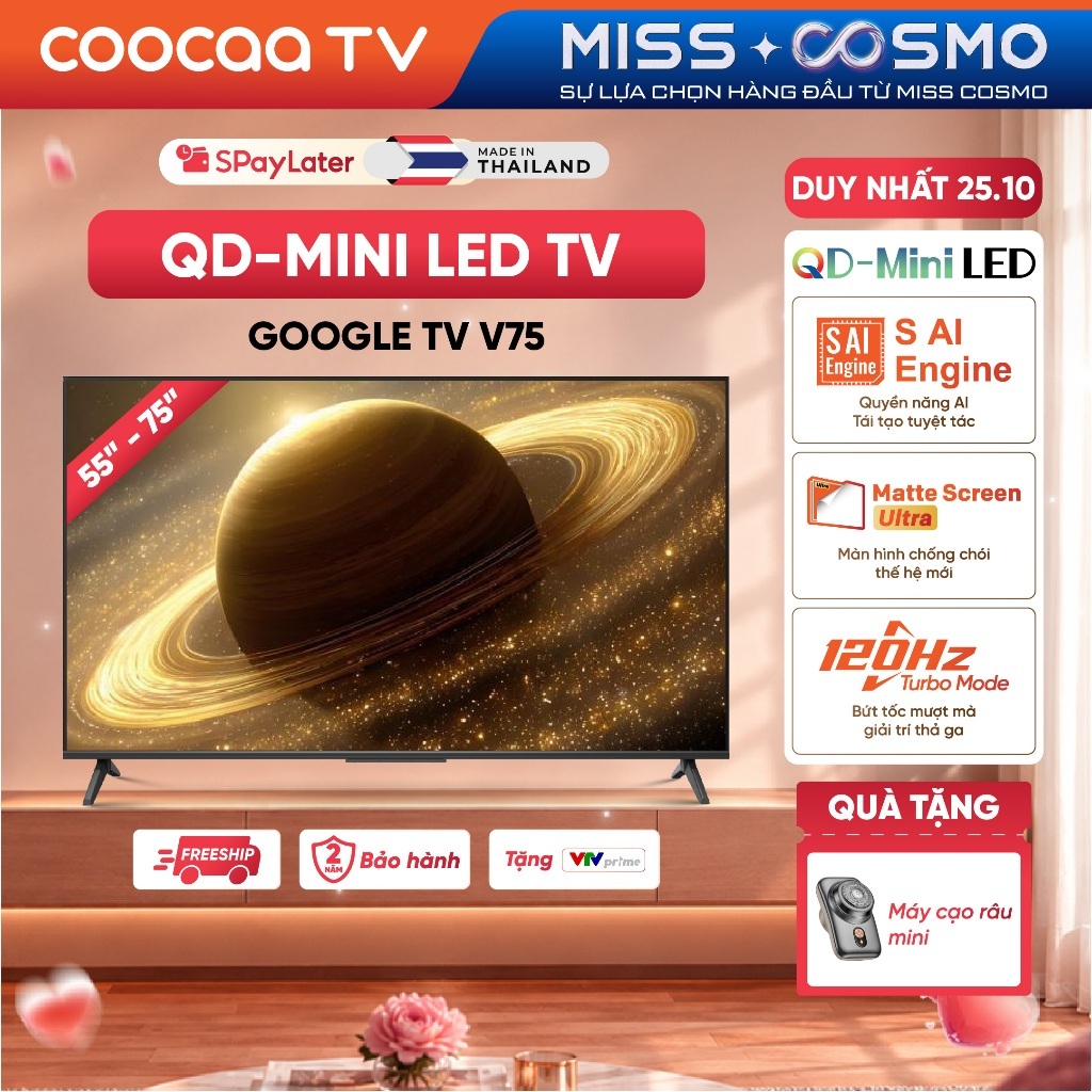 [QD-Mini LED] COOCAA TV 55 65 75 inch | Điều Khiển Bằng Giọng Nói |Dolby Atmos 55V75 65V75 75V75-Miễn phí lắp đặt HN&HCM