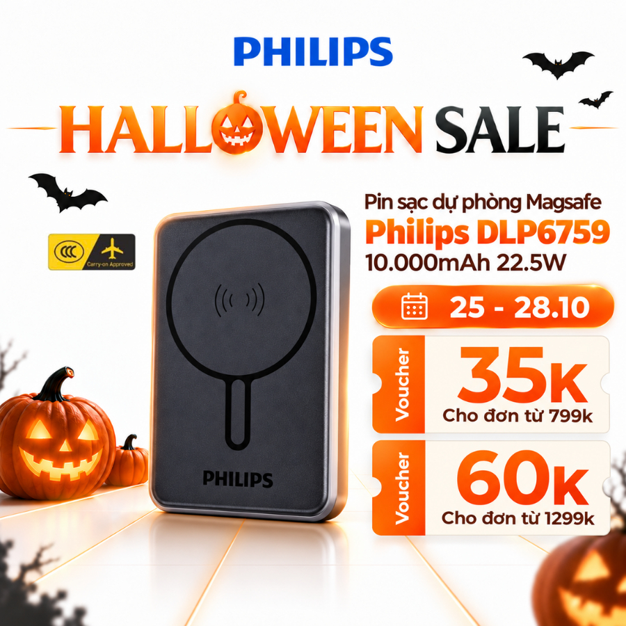 [Chứng Nhận CCC] Pin Sạc Dự Phòng Từ Tính Philips DLP6759 10.000mAh 22.5W, có 3C, mang lên máy bay