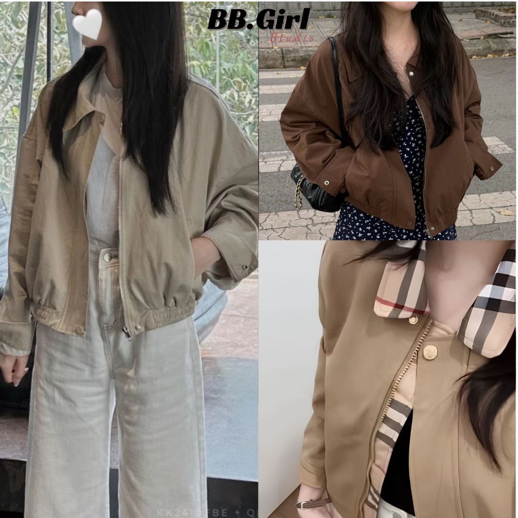 [STEEZY] Áo khoác bomber kaki dù trơn 2 lớp cổ bẻ khóa kéo form rộng Hàn Quốc Áo khoác nữ, áo khoác bomber kaki dù TDZ