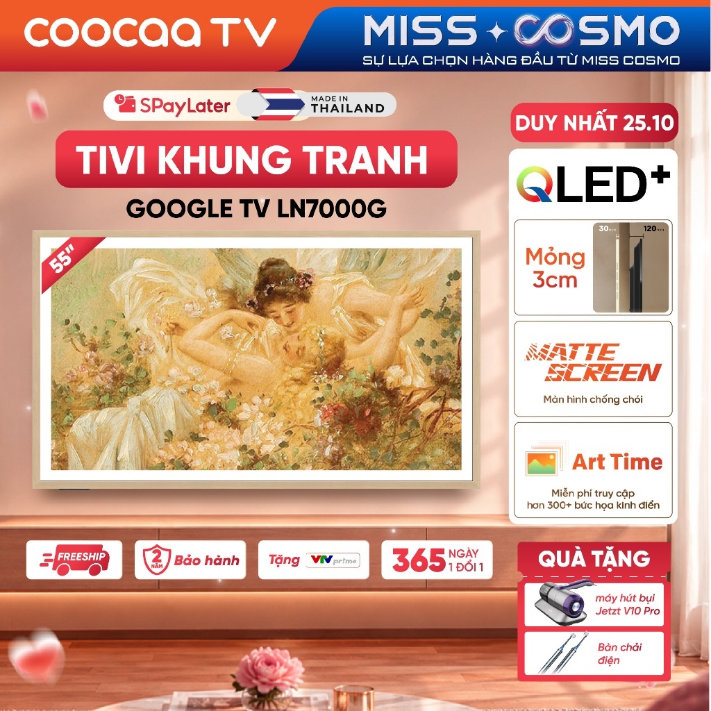 Smart Google TV COOCAA 55 Inch QLED Frame 55LN7000G Điều Khiển Bằng Giọng Nói | HDR10+ - Miễn phí lắp đặt HN&HCM