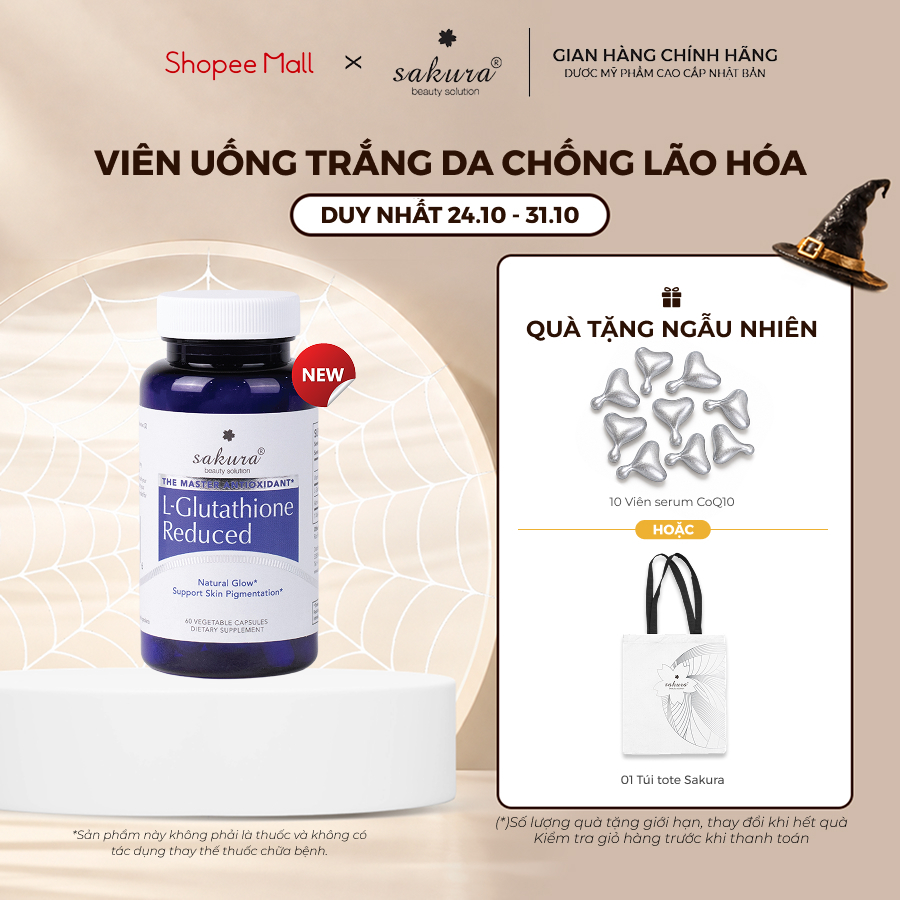 Viên uống trắng da chống lão hóa Sakura L - Glutathione Reduced 60 viên (Date 03.2027)