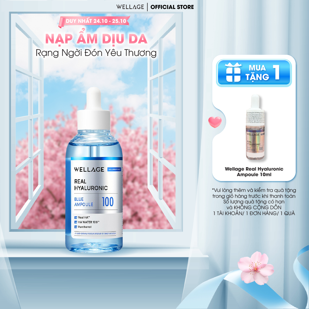 Tinh chất cấp ẩm sâu, phục hồi da, căng bóng mịn màng Wellage Real Hyaluronic Blue 100 Ampoule 60ml