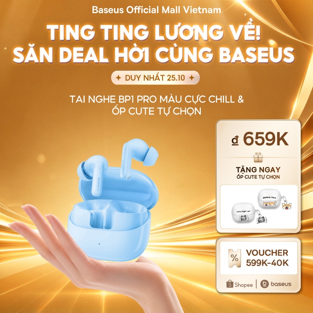Tai Nghe Bluetooth Baseus BP1 Pro ANC -50dB Bass Tốt 55 Giờ Phát Nhạc Chống nước IPX55 Hi-Res