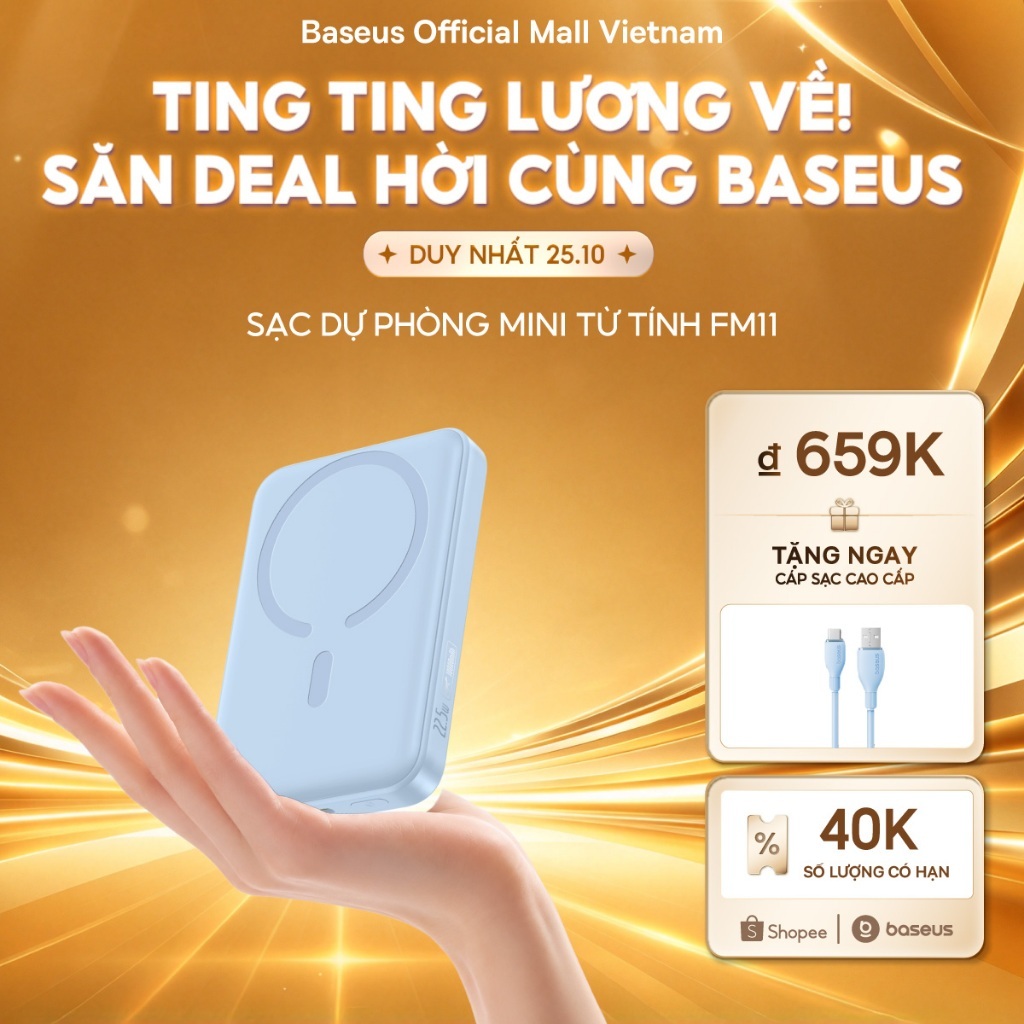[HCM Hoả tốc] Sạc Dự Phòng Baseus 22.5W PD Từ Tính Không Dây 10000mAh –Thiết Kế Mini Tiện Mang Theo, Sạc Nhanh, Hút Chắc