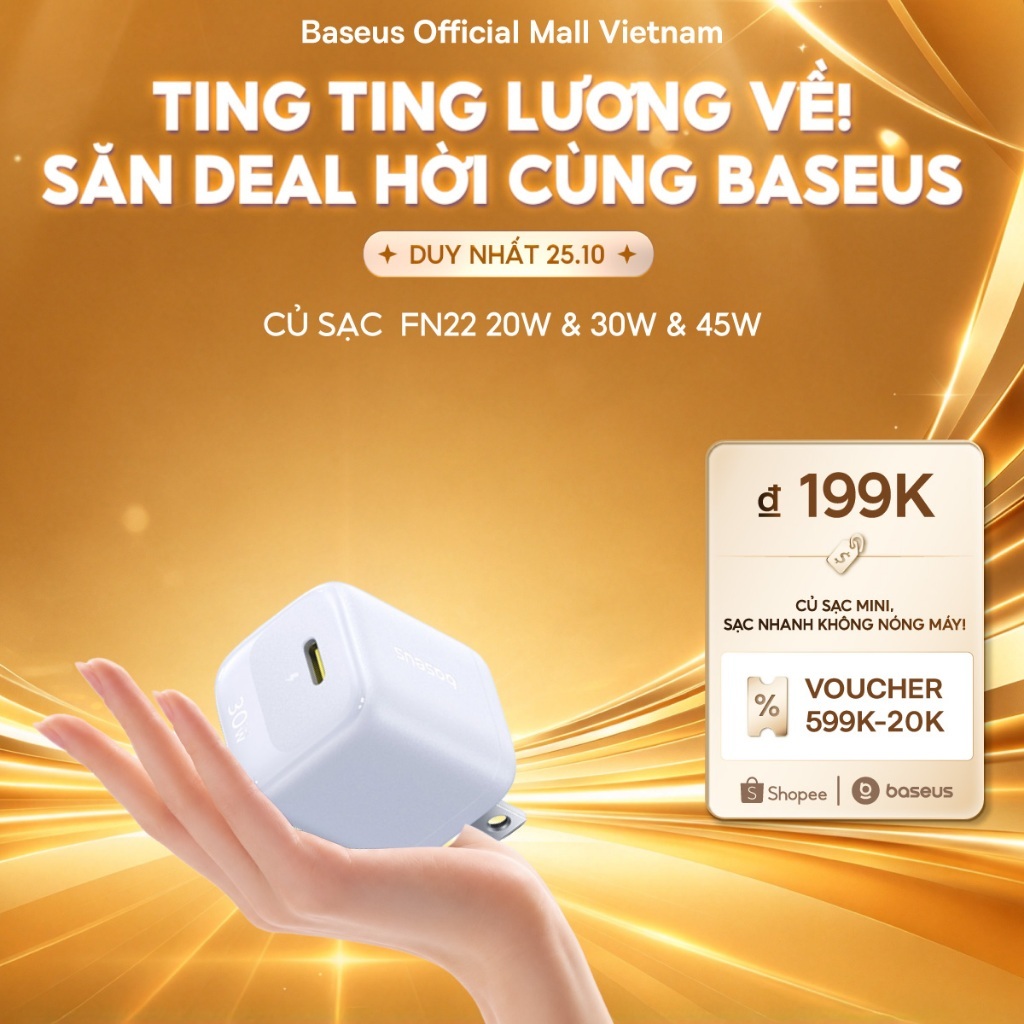 Củ Sạc Nhanh Baseus EnerFill FN22 20W & 30W & 45W GaN USB-C PD 3.0 – Nhỏ Hơn 30%, Sạc Nhanh Gấp 176% Vẫn Mát Lạnh
