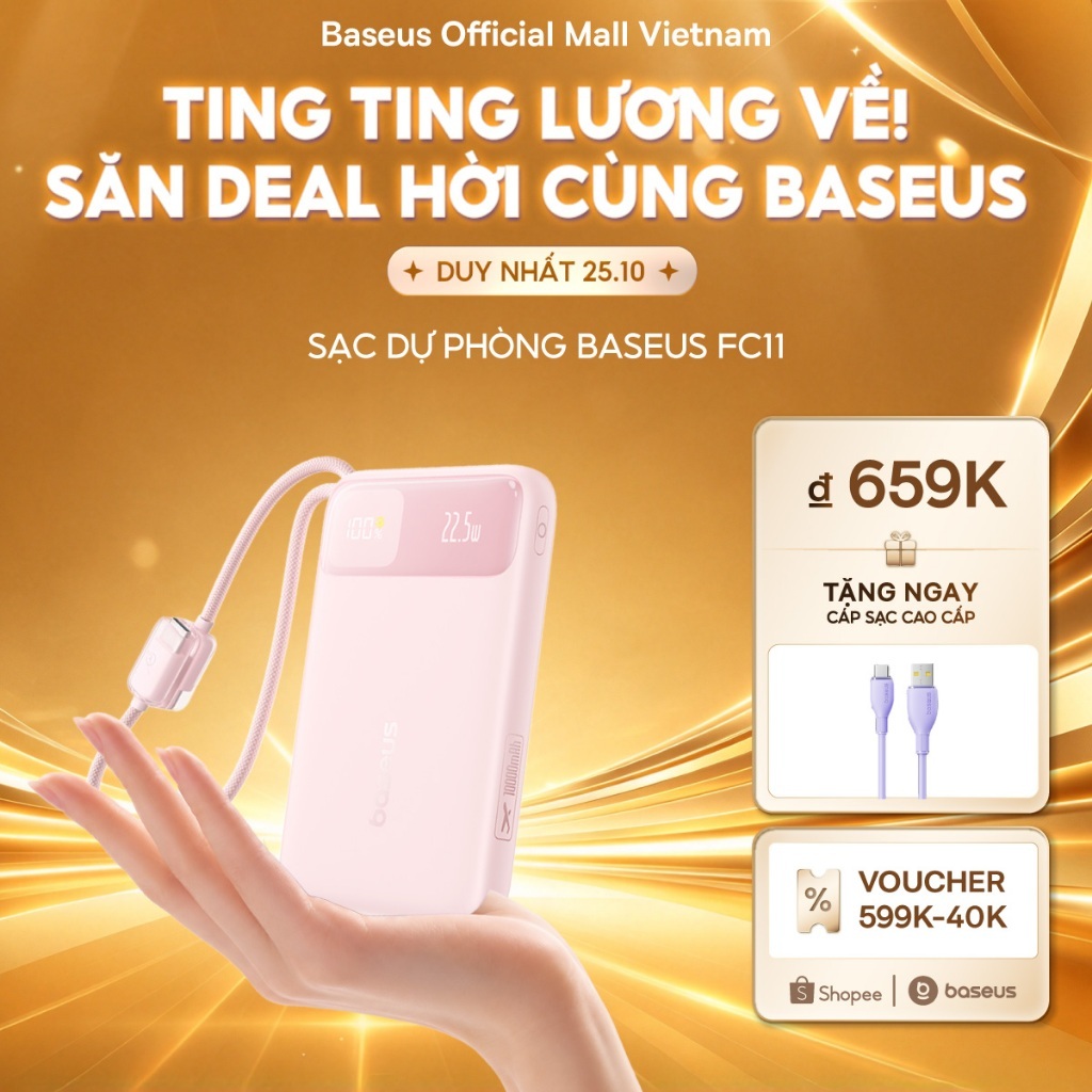 [MỚI VỀ - SẠC 3C SIÊU MỎNG] Sạc Dự Phòng Baseus FC11 10000mAh & 20000mAh 22.5W 30W 45W Chứng Nhận CCC, Mỏng Nhẹ Kèm Cáp