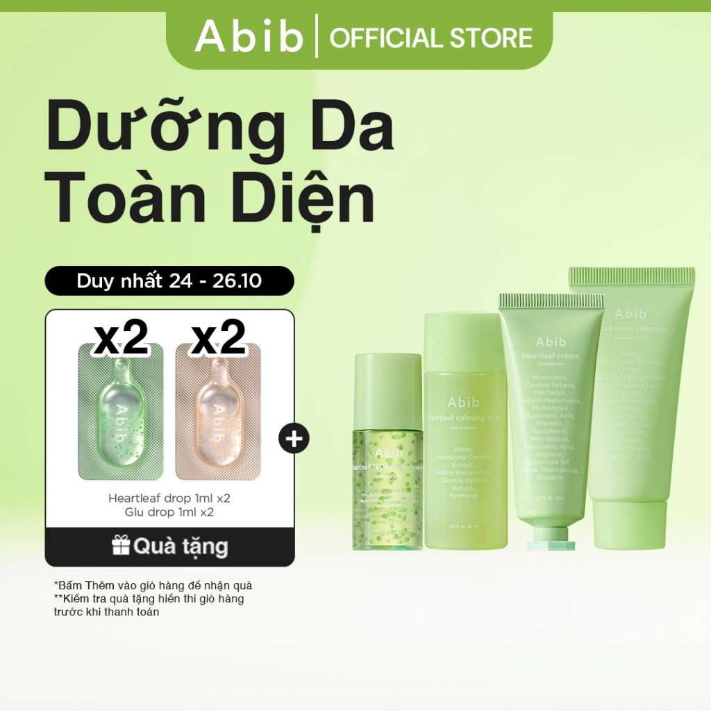 Bộ dưỡng da Abib diếp cá 4 món mini phiên bản trải nghiệm Heartleaf Calming Trial Kit