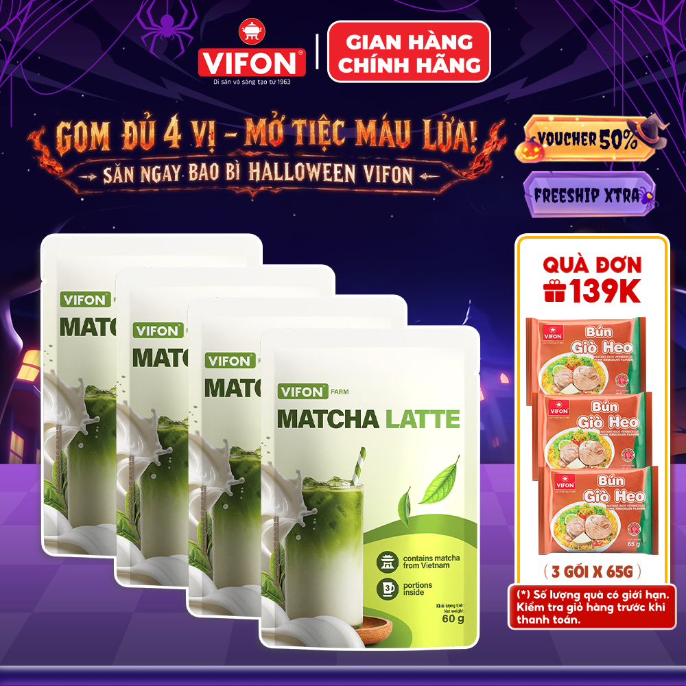 Matcha Latte Cao Cấp VIFON 60g – Bột Matcha Pha Latte Thơm Ngon, Tiện Lợi