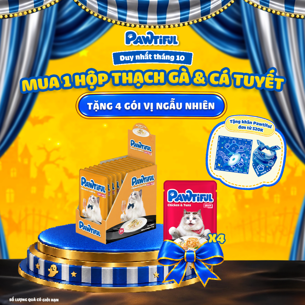 [MUA 12 TẶNG 4] Hộp 12 gói Pate cho mèo Pawtiful Dạng Sữa dê vị Gà & Cá tuyết 70g x12