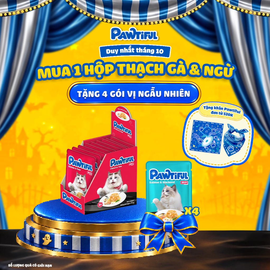 [MUA 12 TẶNG 4] Hộp 12 gói Pate cho mèo Pawtiful dạng Thạch vị Gà & Cá ngừ 70g x12