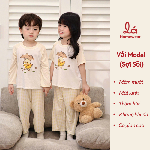 Bộ tay ngắn quần dài sợi Sồi Modal Lá Homewear M12, bộ ngủ cộc tay raglan cho bé trai bé gái mềm mát