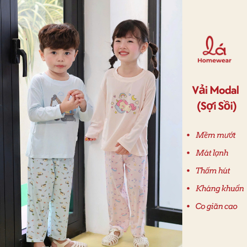 Bộ dài tay sợi Sồi Modal Lá Homewear M11, đồ bộ mặc ngủ cho bé form suông hình kỳ lân