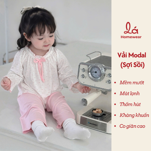 Bộ dài tay cho bé gái sợi sồi Modal Lá Homewear MOD7, đồ ngủ cho bé mềm mát dễ thương