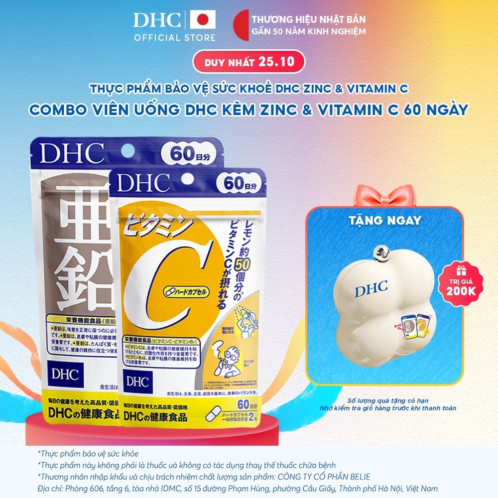 Combo Viên uống DHC Vitamin C & Kẽm (60 ngày) - Thực phẩm bảo vệ sức khoẻ DHC Vitamin C & Zinc