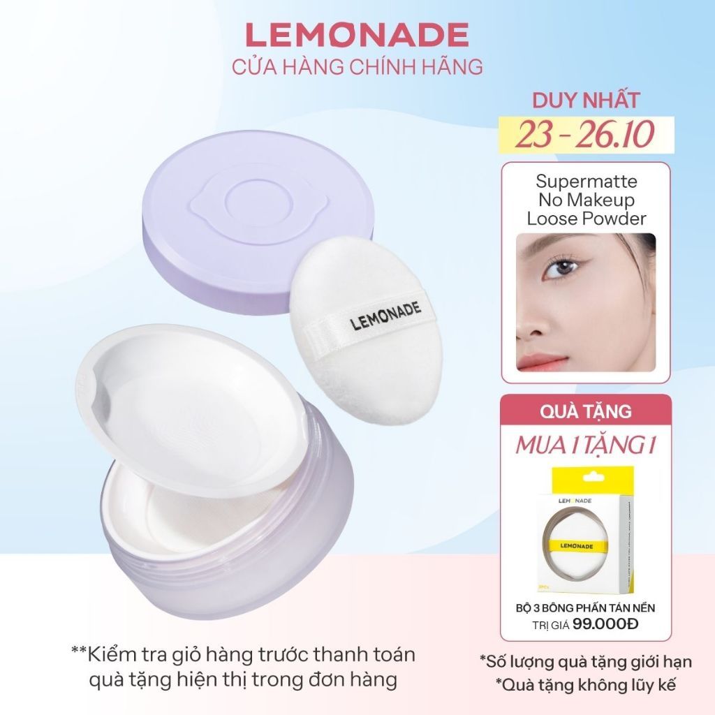 Phấn phủ mỏng nhẹ kiềm dầu thuần chay chống nắng Lemonade Supermatte NoMakeup Loose Powder 9g