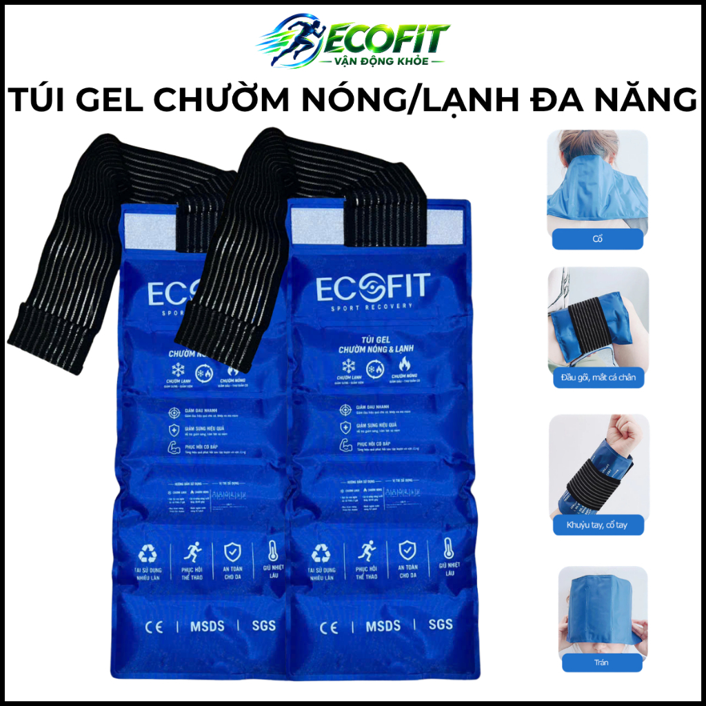 Túi Gel Chườm Nóng Lạnh Đa Năng ECOFIT Có Dây Cố Định, Thư Giãn Cơ Bắp, Hỗ Trợ Phục Hồi Sau Vận Động