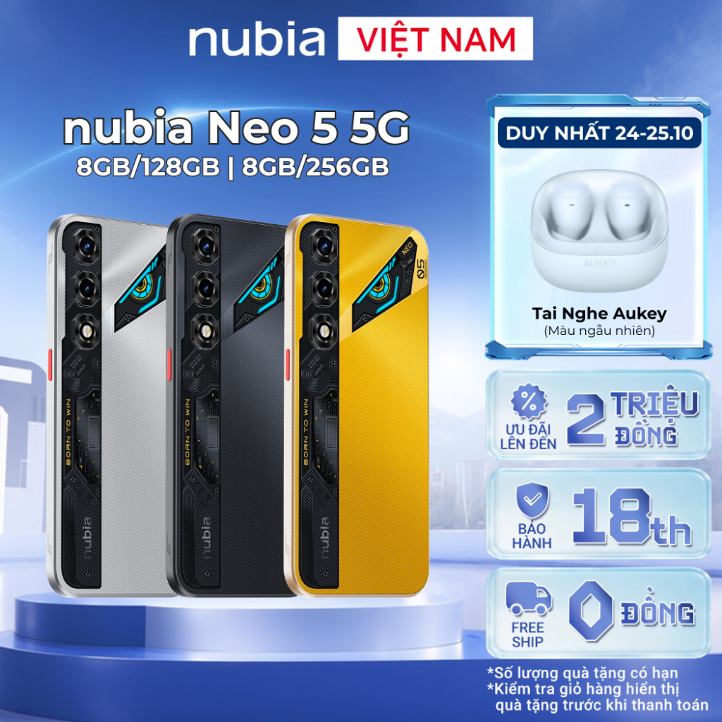 [GIÁ ƯU ĐÃI] Điện thoại gaming Nubia Neo 5 5G I Chip Unisoc T9300 I Pin Kép 6050mAh sạc 45W I 2 Triggers Gaming