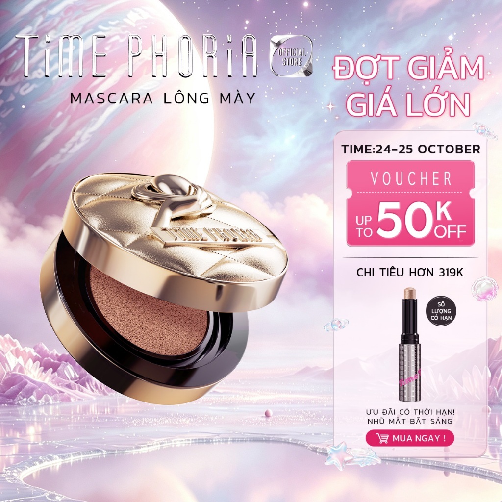 Phấn nước cushion Time Phoria căng bóng makeup mỏng nhẹ kiềm dầu tệp da nâng tone tự nhiên