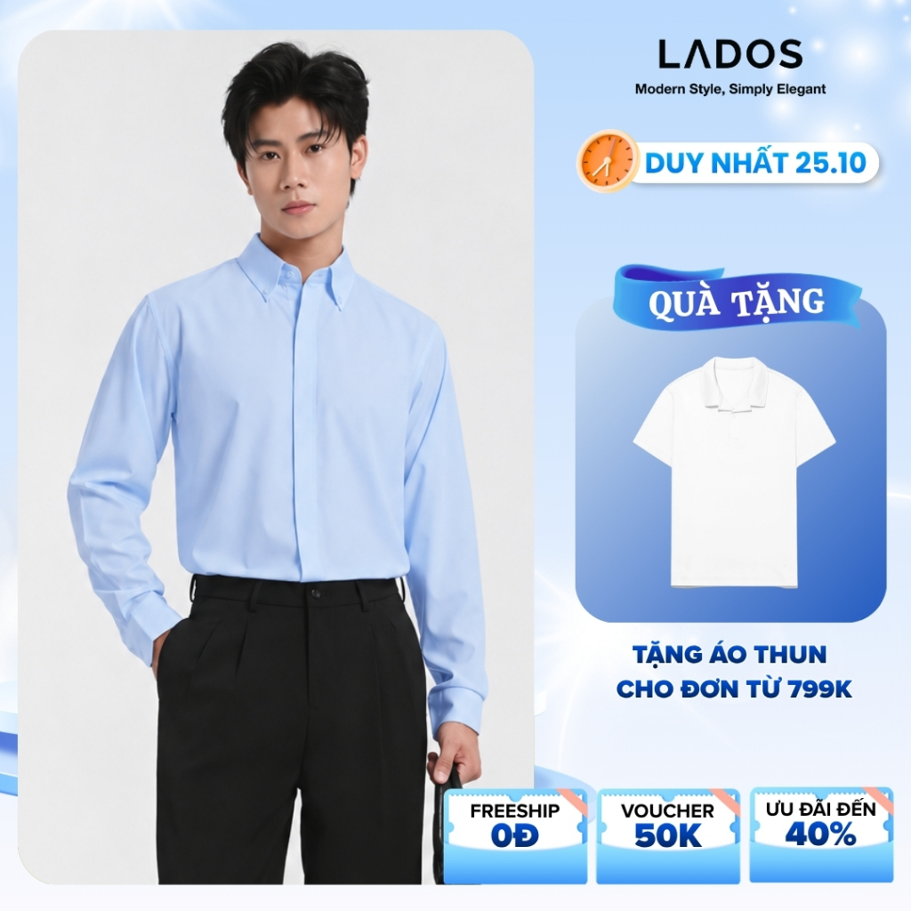 Áo Sơ Mi Công Sở Nam Cổ Button Down LADOS-8196 Chất Kate Lụa Mềm Mịn Thoáng Mát, Ít Nhăn, Form Regular Thanh Lịch