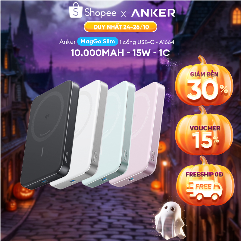 Sạc Dự Phòng Từ Tính Anker MagGo 10.00mAh 15W | Đạt chuẩn Qi2 | Siêu mỏng nhẹ | Cho iP12 trở lên - A1664
